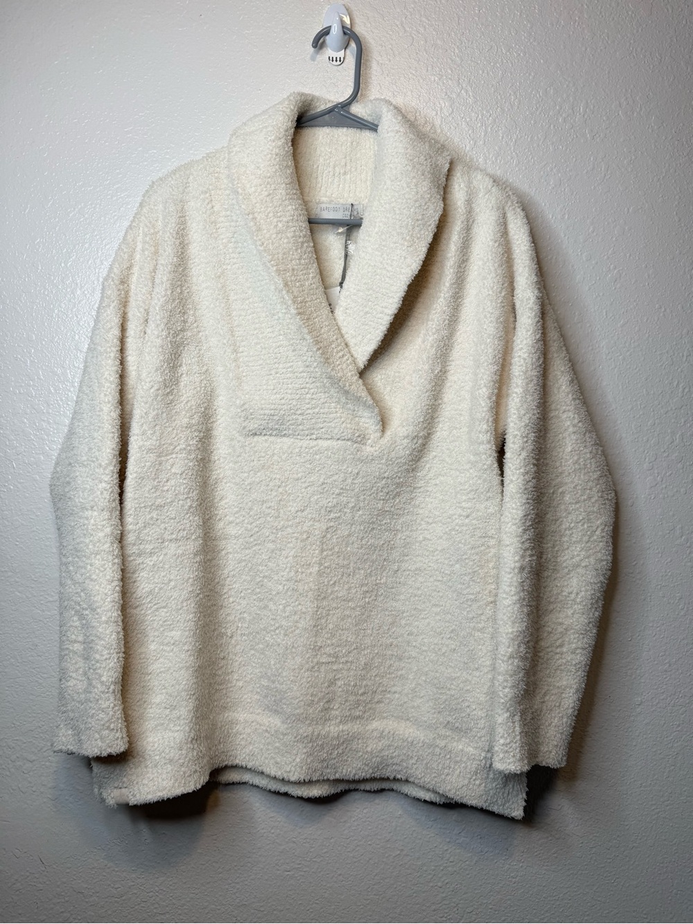 Barefoot Dreams Cozychic Shawl Collar Pullover Cream Knit Sweater Size L New